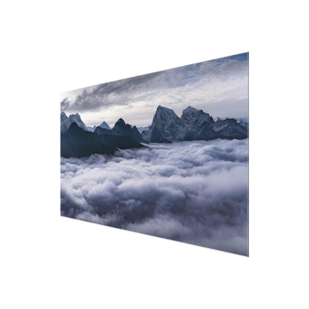 Glasbilleder sort og hvid Sea Of ​​Clouds In The Himalayas