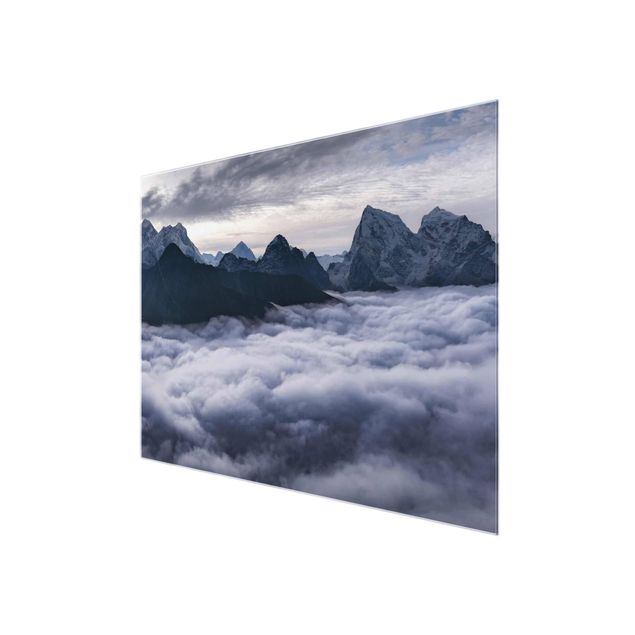 Glasbilleder sort og hvid Sea Of ​​Clouds In The Himalayas