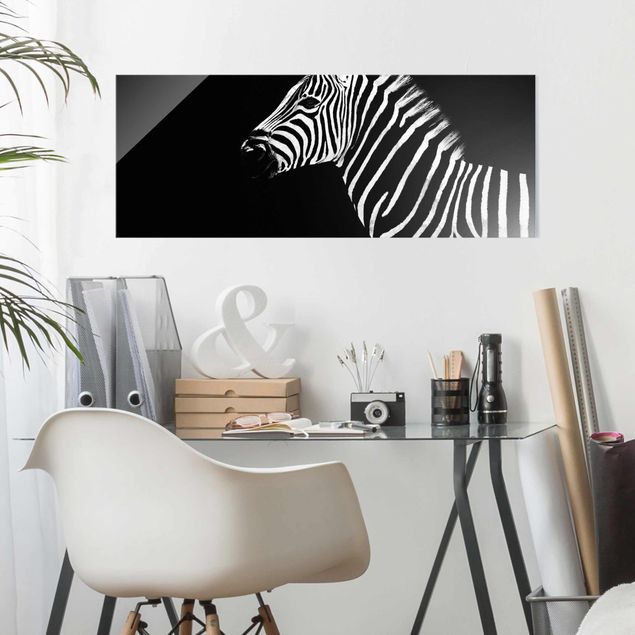 Glasbilleder sort og hvid Zebra Safari Art