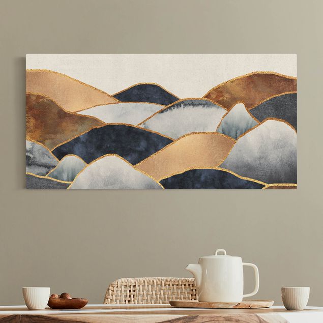 Billeder på lærred bjerge Golden Mountains Watercolour