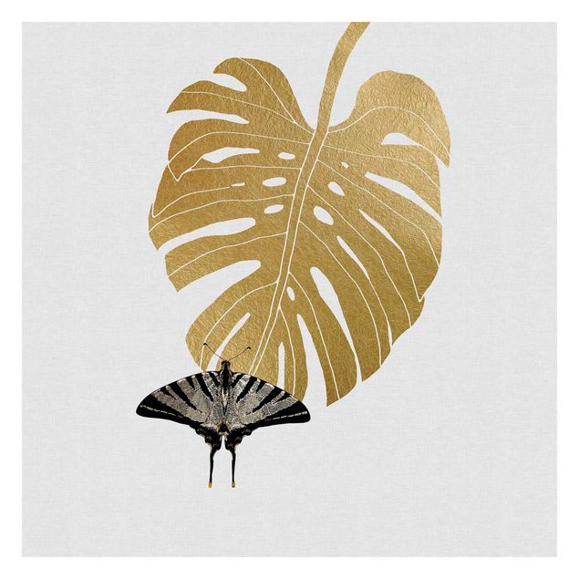 Tapet Golden Monstera With Butterfly