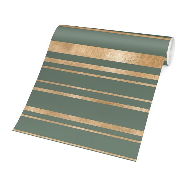 Tapet Golden Stripes Green Backdrop