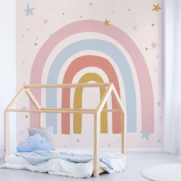 Moderne tapet Big Rainbow With Stars And Dots