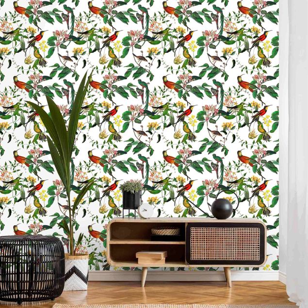 Tapet moderne Green And Red Hummingbirds Tropical