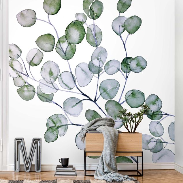 Moderne tapet Green Watercolour Eucalyptus Branch