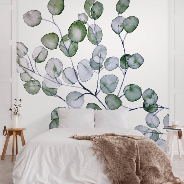 Fototapet grøn Green Watercolour Eucalyptus Branch