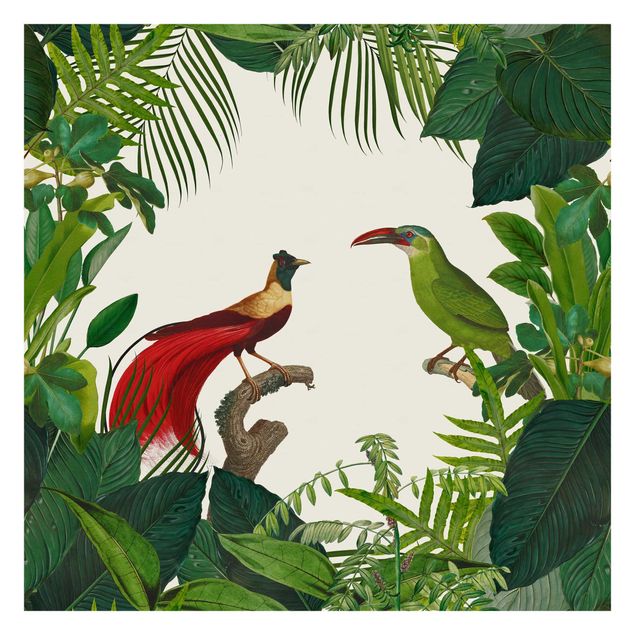 Fototapet grøn Green Paradise With Tropical Birds