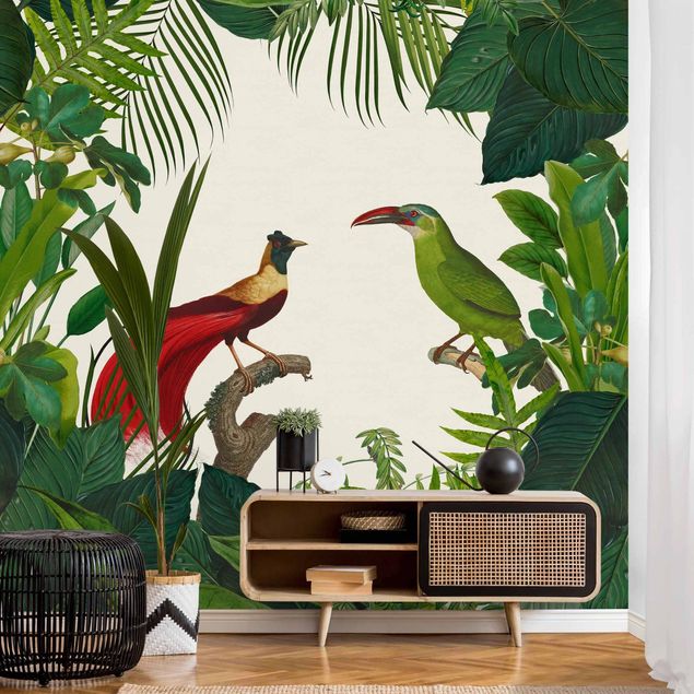 køkken dekorationer Green Paradise With Tropical Birds