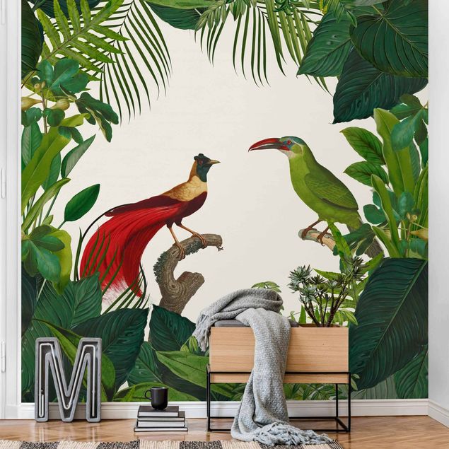 Fugle tapet Green Paradise With Tropical Birds