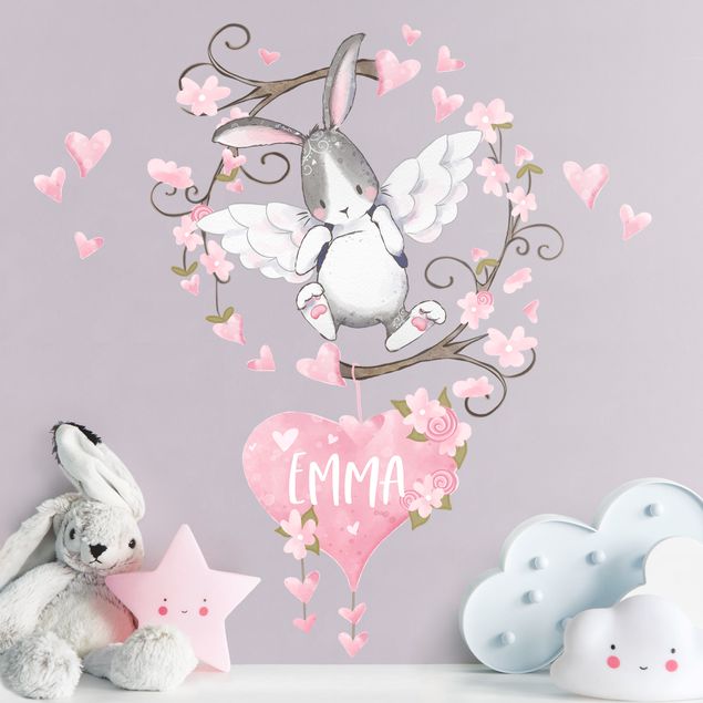 Wallstickers dyr Hare angel with desired names