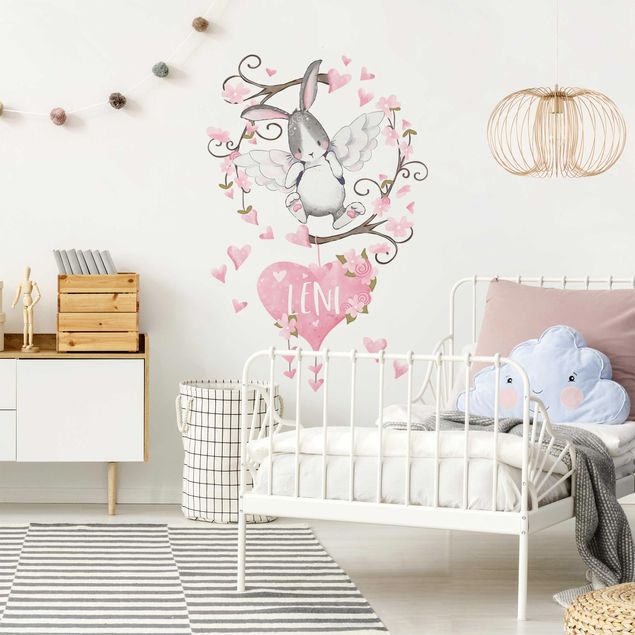 Wallstickers kære Hare angel with desired names
