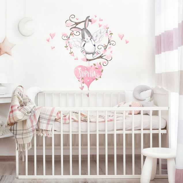 Wallstickers hjerter Hare angel with desired names