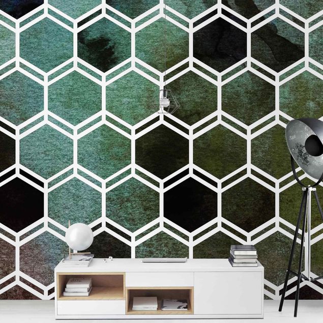 Moderne tapet Hexagonal Dreams Watercolour In Green