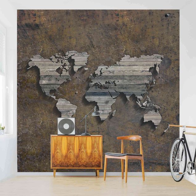 Moderne tapet Wooden Grid World Map