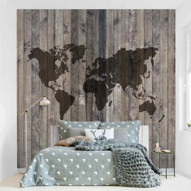 Moderne tapet Wood World Map