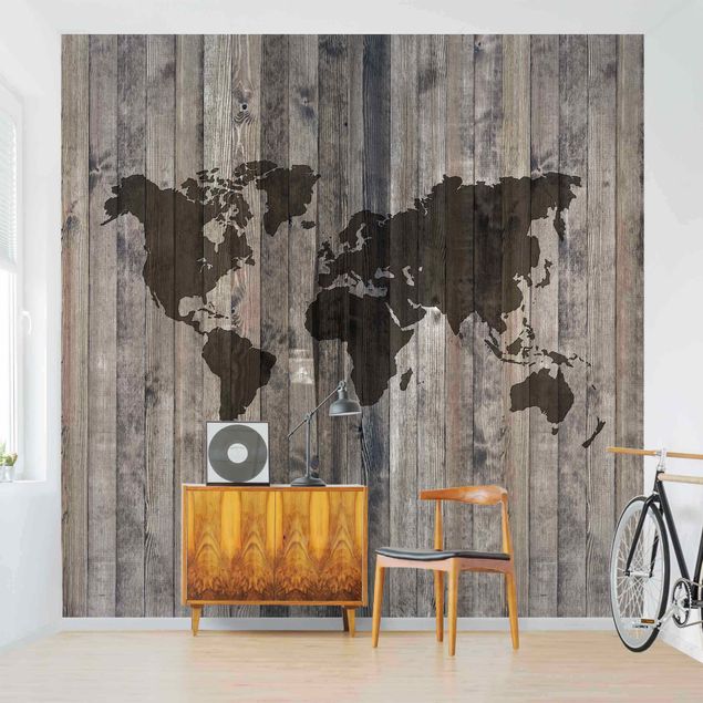 Fototapet verdenskort Wood World Map