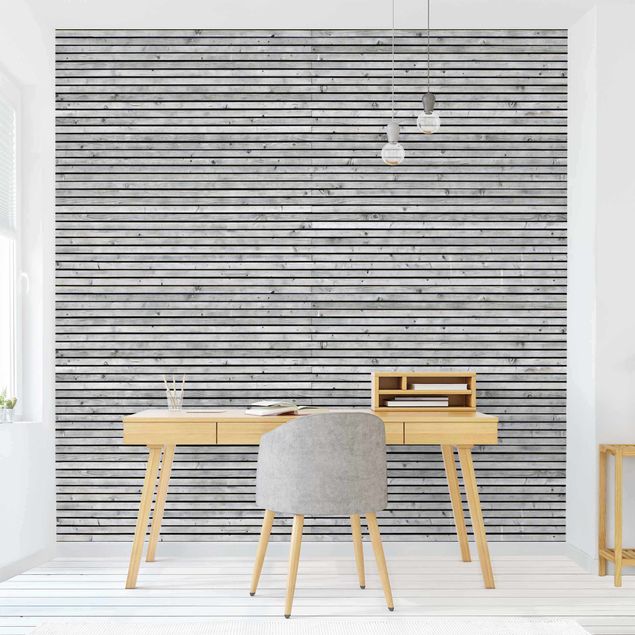 Tapet mønster Wooden Wall With Narrow Strips Black And White