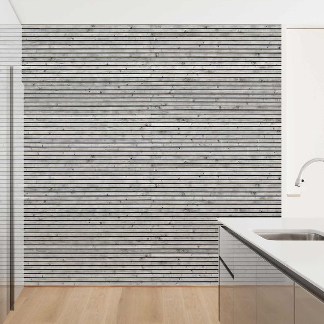 Moderne tapet Wooden Wall With Narrow Strips Black And White