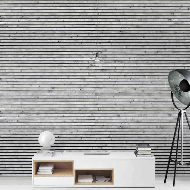 Tapet træ look Wooden Wall With Narrow Strips Black And White