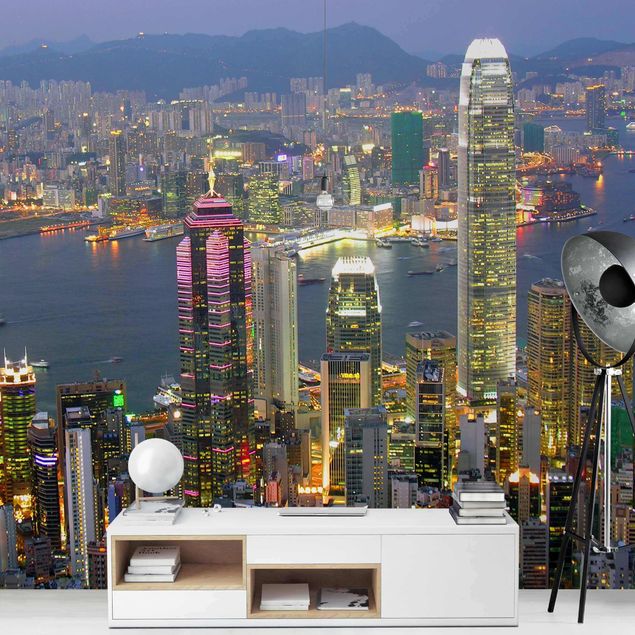 Tapet blå Hong Kong Skyline