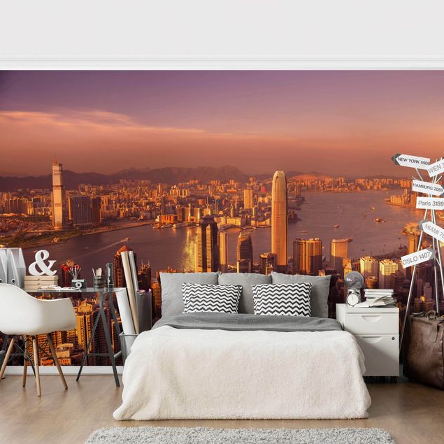 Fototapet arkitektur og skyline Hong Kong Sunset