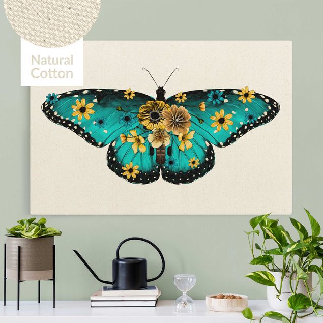 Billeder på lærred sommerfugle Illustration Floral Common Morpho