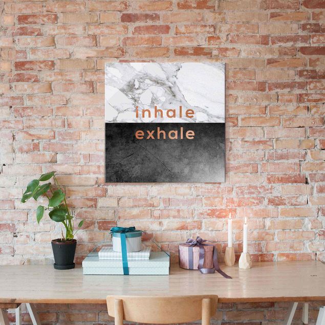 Glasbilleder sort og hvid Inhale Exhale Copper And Marble