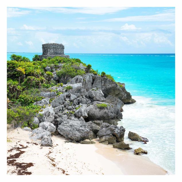 Fototapet grøn Caribbean Coast Tulum Ruins