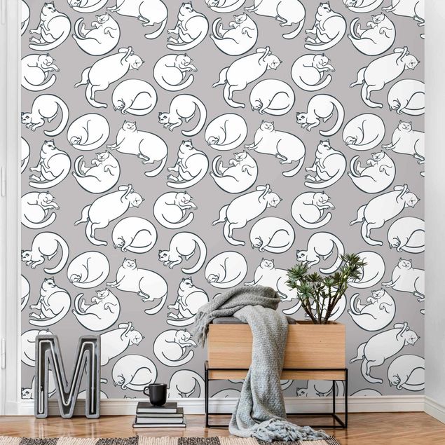 Moderne tapet Cat Pattern In Grey