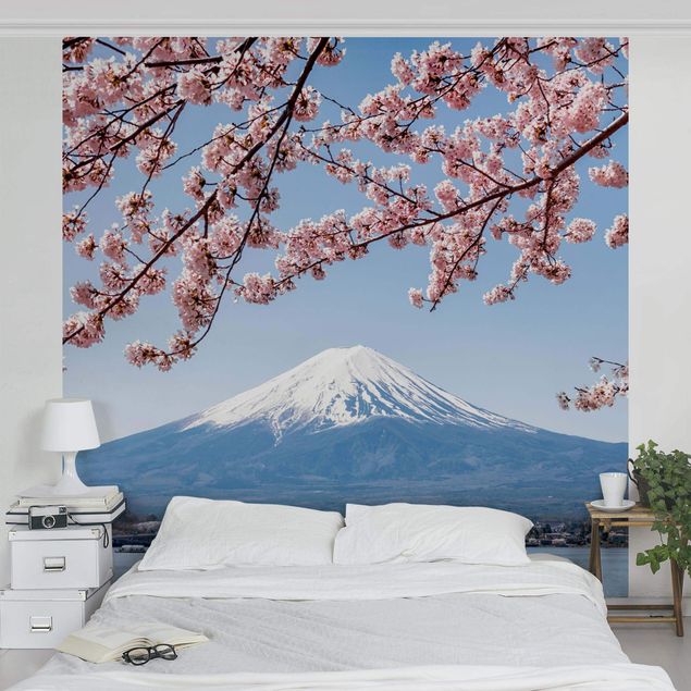 Fototapet bjerge Cherry Blossoms With Mt. Fuji