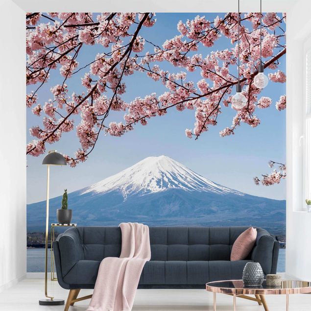 Fototapet arkitektur og skyline Cherry Blossoms With Mt. Fuji