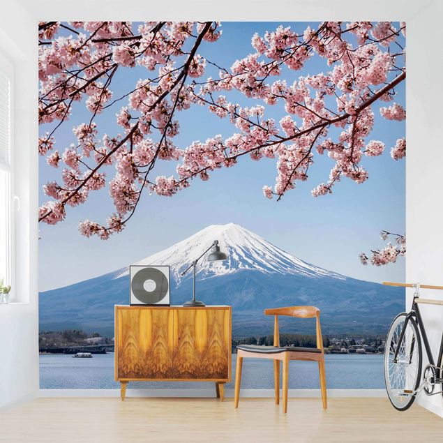 Tapet blomster Cherry Blossoms With Mt. Fuji