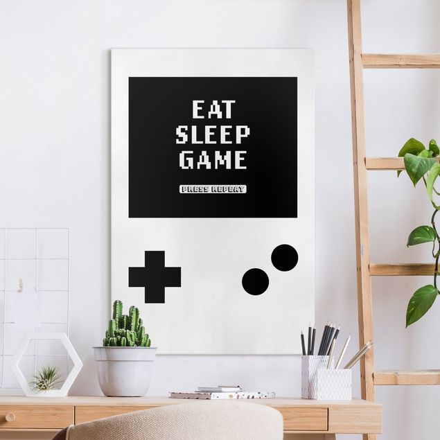 Billeder på lærred sort og hvid Classical Gaming Console Eat Sleep Game Press Repeat