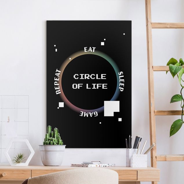 Billeder på lærred sort og hvid Classical Video Game Circle Of Life