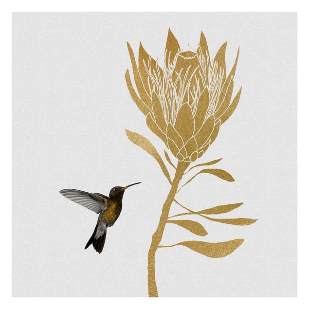 Tapet Hummingbird And Tropical Golden Blossom