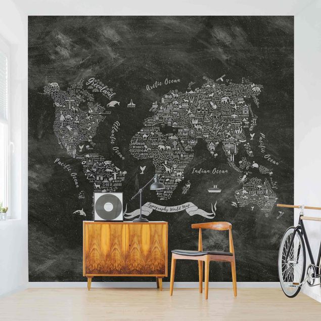 Sort hvid tapet Chalk Typography World Map