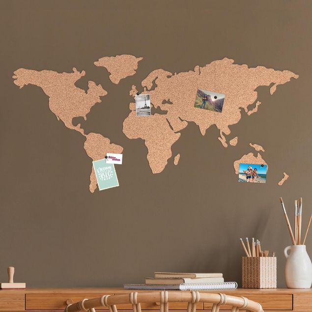 Wallstickers verdenskort Weltkarte Kork Pinnwand mit 16 Landkarten-Pins 100 x 45 cm