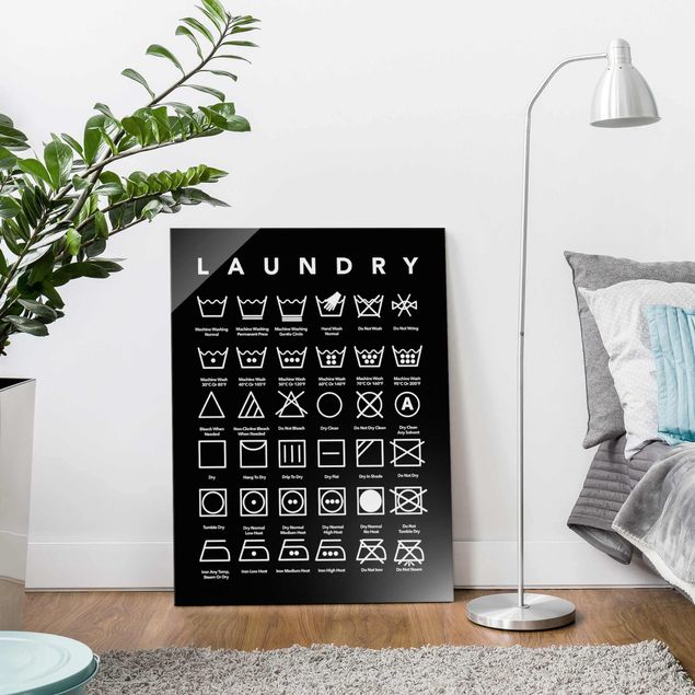 Glasbilleder sort og hvid Laundry Symbols Black And White
