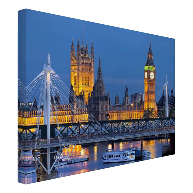 Billeder på lærred arkitektur og skyline Big Ben And Westminster Palace In London At Night