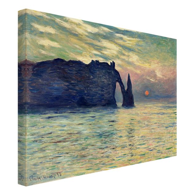 Billeder på lærred hav Claude Monet - The Cliff, Étretat, Sunset