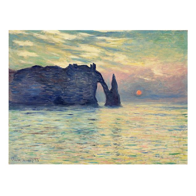 Billeder på lærred solnedgange Claude Monet - The Cliff, Étretat, Sunset