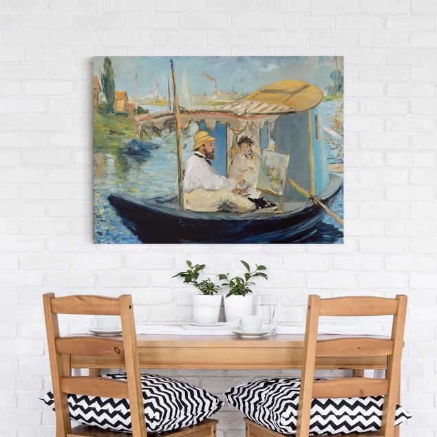 køkken dekorationer Edouard Manet - Claude Monet Painting On His Studio Boat