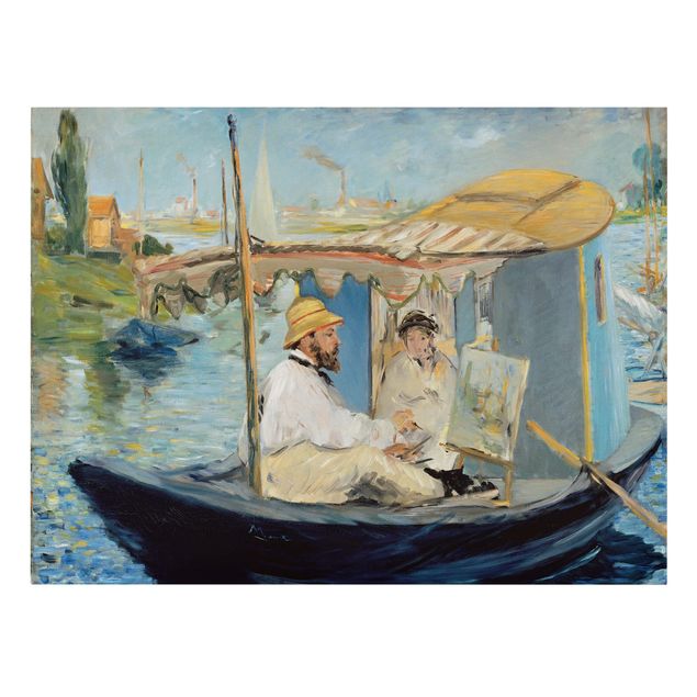 Billeder på lærred kunsttryk Edouard Manet - Claude Monet Painting On His Studio Boat