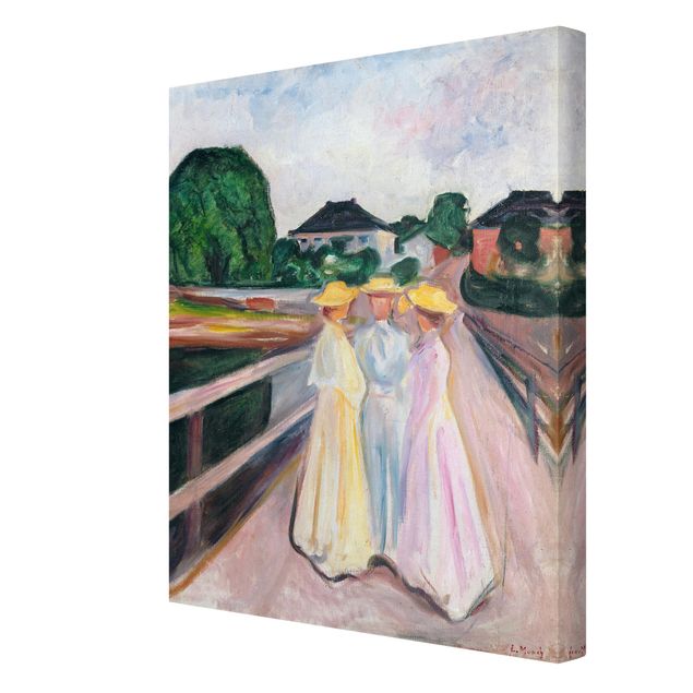 Billeder på lærred kunsttryk Edvard Munch - Three Girls on the Bridge