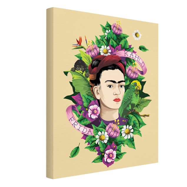 Billeder portræt Frida Kahlo - Frida, Äffchen und Papagei