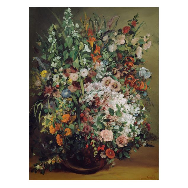 Billeder på lærred blomster Gustave Courbet - Bouquet of Flowers in a Vase
