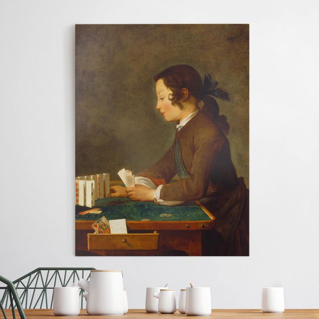 køkken dekorationer Jean-Baptiste Siméon Chardin - Young Girl (young Boy?) builds a House of Cards