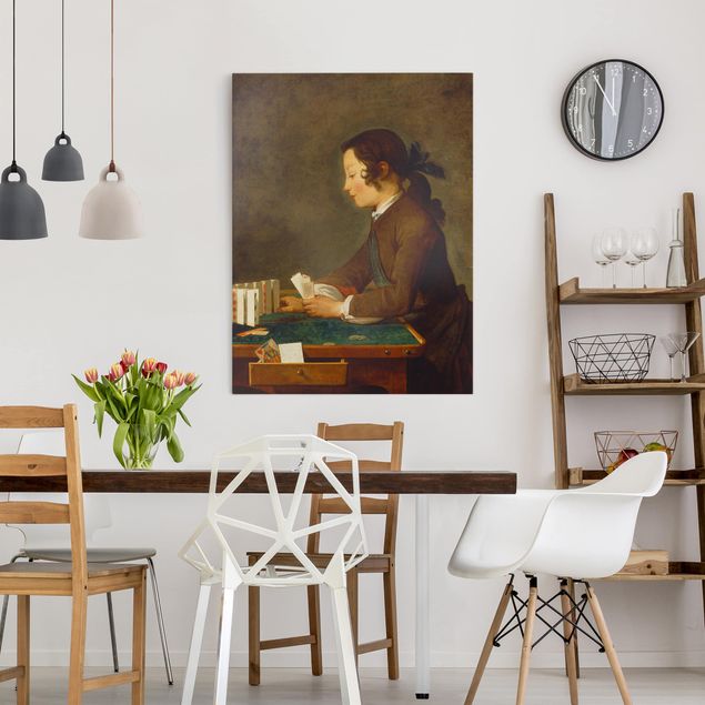 Kunst stilarter Jean-Baptiste Siméon Chardin - Young Girl (young Boy?) builds a House of Cards