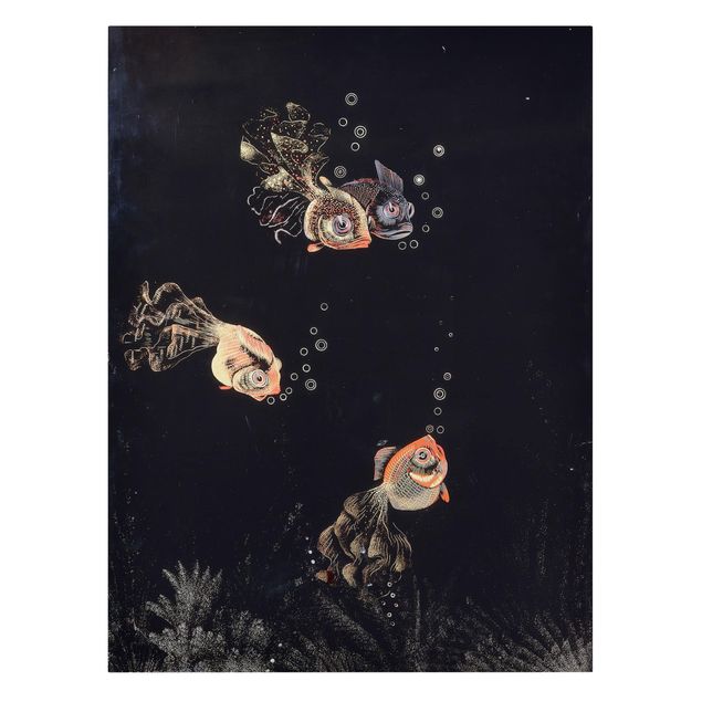 Billeder på lærred kunsttryk Jean Dunand - Underwater Scene with red and golden Fish, Bubbles