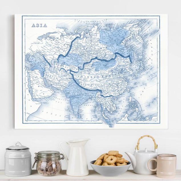 Billeder på lærred verdenskort Map In Blue Tones - Asia